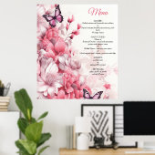 ピンク色の蝶と花 ポスター (ホームオフィス)