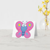 ピンク色の蝶のノートカードの笑顔 カード (黄色い花)