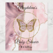 ピンク色の蝶の赤ちゃんシャワー ワインラベル (シングルラベル)