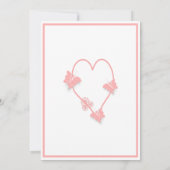 ピンク色の蝶ハート結婚デザイン セーブザデート (裏面)