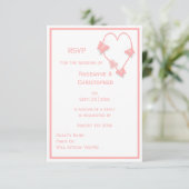 ピンク色の蝶ハート結婚デザイン 出欠カード (スタンド正面)