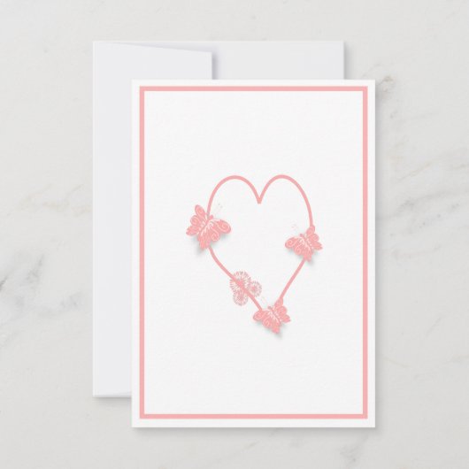 ピンク色の蝶ハート結婚デザイン 出欠カード (裏面)