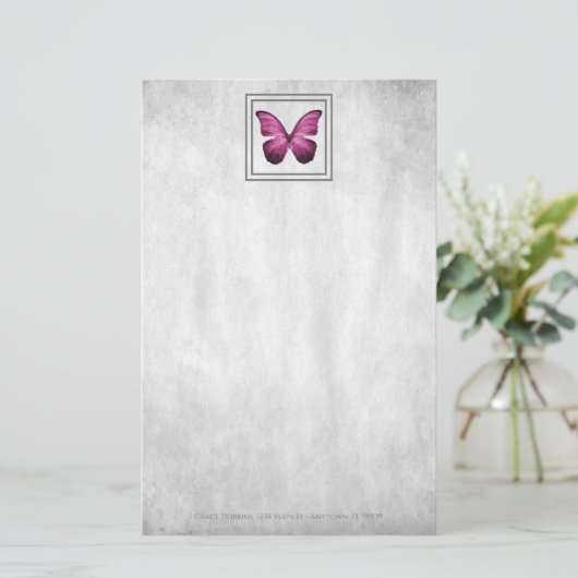 ピンク色の蝶パーソナライズされた文具 便箋 (スタンド正面)