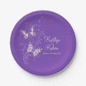 ピンク色の蝶パープル結婚アートの紙プレート ペーパープレート (正面)