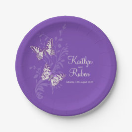ピンク色の蝶パープル結婚アートの紙プレート ペーパープレート