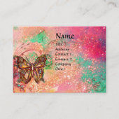 ピンク色の蝶明るい赤紫色金ゴールド 名刺 (正面)