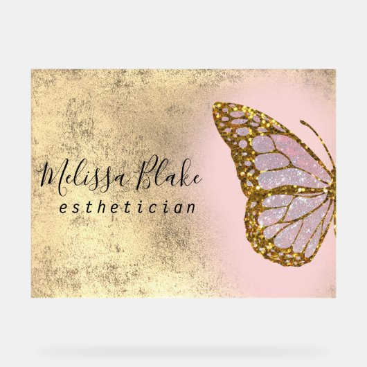 ピンク色の蝶 アクリルサイン (正面)