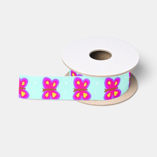 ピンク色の蝶 サテンリボン (リール)