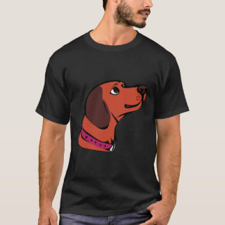 ピンク色の襟の甘いカップを持つかわいい漫画の茶色の犬 Tシャツ