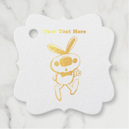 ピンク色の親指で縁取られた白い可愛いバニー金ゴールド フェイバータグ