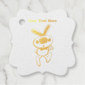 ピンク色の親指で縁取られた白い可愛いバニー金ゴールド フェイバータグ (正面)