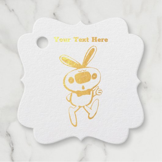 ピンク色の親指で縁取られた白い可愛いバニー金ゴールド フェイバータグ (正面)