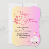 ピンク色の誕生日の女の子の招待 セーブザデート (正面)