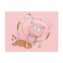 ピンク色の豚が泥に飛び散る