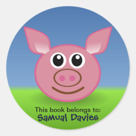 ピンク色の豚パーソナライズされたの名前ラベル ラウンドシール