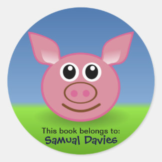 ピンク色の豚パーソナライズされたの名前ラベル ラウンドシール