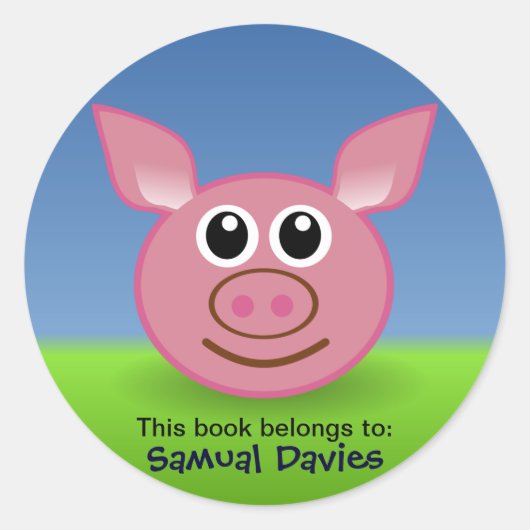 ピンク色の豚パーソナライズされたの名前ラベル ラウンドシール (正面)