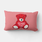 ピンク色の赤いテディベアを持つ腰枕。 ランバークッション (裏面)