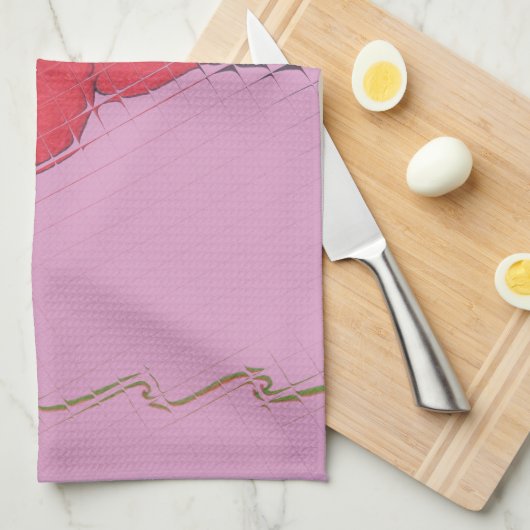 ピンク色の赤いバラ:フローラア縁どートプリント/グラフィック キッチンタオル (四つ折り)