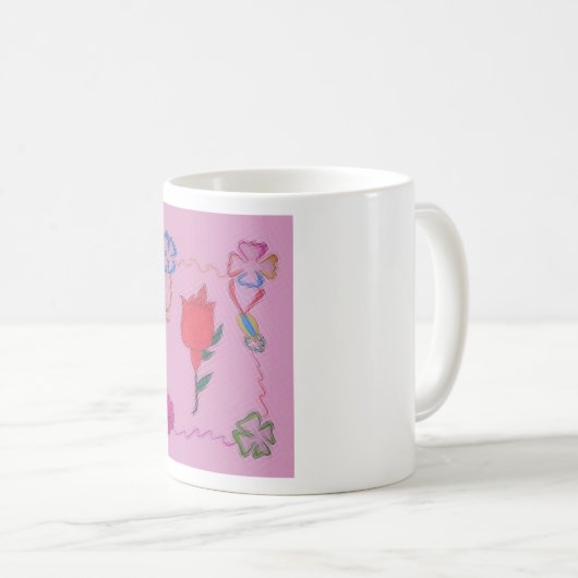 ピンク色の赤いバラ:フローラア縁どートプリント/グラフィック コーヒーマグカップ (正面右)