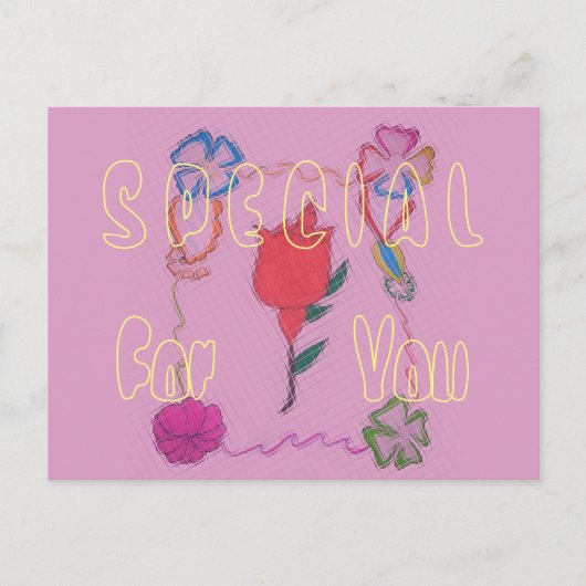 ピンク色の赤いバラ：フローラア縁どートプリント/グラフィック ポストカード (正面)