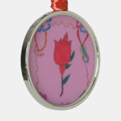 ピンク色の赤いバラ:フローラア縁どートプリント/グラフィック メタルオーナメント (右)