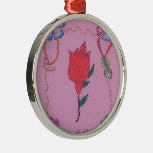 ピンク色の赤いバラ:フローラア縁どートプリント/グラフィック メタルオーナメント (右)