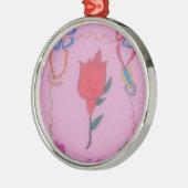 ピンク色の赤いバラ:フローラア縁どートプリント/グラフィック メタルオーナメント (左)