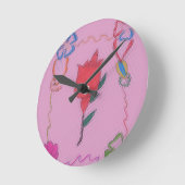 ピンク色の赤いバラ：フローラア縁どートプリント/グラフィック ラウンド壁時計 (傾斜)