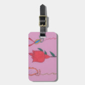 ピンク色の赤いバラ：フローラア縁どートプリント/グラフィック ラゲッジタグ (正面縦)