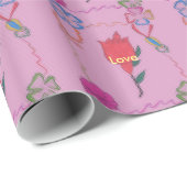 ピンク色の赤いバラ:フローラア縁どートプリント/グラフィック ラッピングペーパー (ロールコーナー)