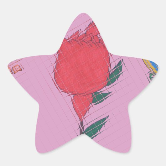 ピンク色の赤いバラ:フローラア縁どートプリント/グラフィック 星シール (正面)