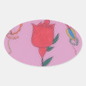 ピンク色の赤いバラ:フローラア縁どートプリント/グラフィック 楕円形シール (正面)