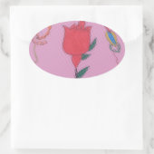 ピンク色の赤いバラ:フローラア縁どートプリント/グラフィック 楕円形シール (バッグ)