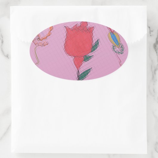 ピンク色の赤いバラ:フローラア縁どートプリント/グラフィック 楕円形シール (バッグ)