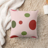 ピンク色の赤い緑のドット クッション (ブランケット)