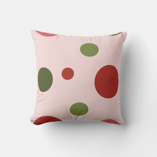 ピンク色の赤い緑のドット クッション (正面)