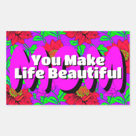 ピンク色の赤い花 | 幸エレガントせなママへのステッカー 長方形シール