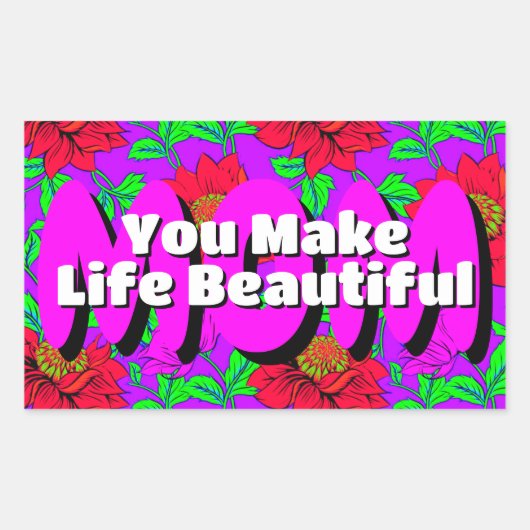 ピンク色の赤い花 | 幸エレガントせなママへのステッカー 長方形シール (正面)