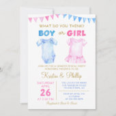 ピンク色の赤ちゃんシャワーを明らかにする男の子または女の子 招待状 (正面)