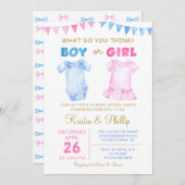 ピンク色の赤ちゃんシャワーを明らかにする男の子または女の子 招待状 (正面/裏面)