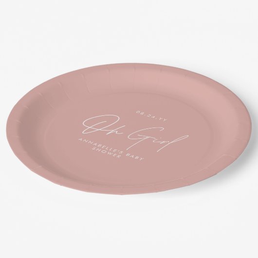 ピンク色の赤ちゃんシャワー性別が明らかになる ペーパープレート (アングル)