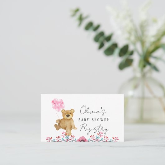 ピンク色の赤ちゃんシャワー絵を描のかわいいテディベア 名刺 (スタンド正面)