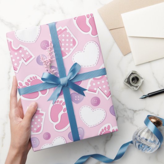 ピンク色の赤ちゃんシャワー ラッピングペーパー (ギフト)