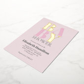 ピンク色の赤ちゃんシャワー 箔招待状 (回転した状態)