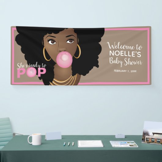 ピンク色の赤ちゃんポップ・アートののシャワー自然の髪の準備ができている 横断幕 (トレードショー)