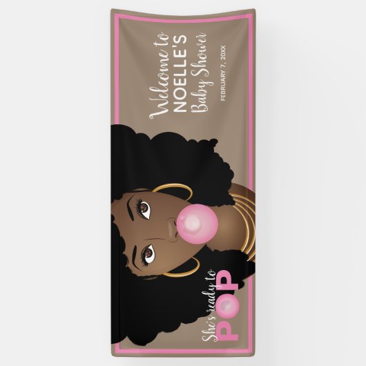 ピンク色の赤ちゃんポップ・アートののシャワー自然の髪の準備ができている 横断幕 (縦)