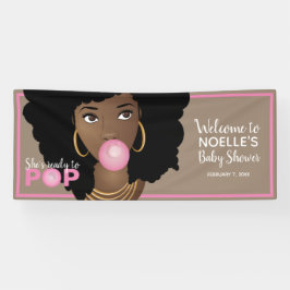 ピンク色の赤ちゃんポップ・アートののシャワー自然の髪の準備ができている 横断幕