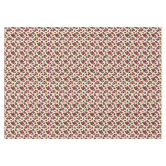 ピンク色の赤と金ゴールドの花を彩るタンストライプ テーブルクロス (正面(横))