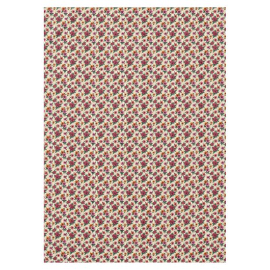 ピンク色の赤と金ゴールドの花を彩るタンストライプ テーブルクロス (正面)